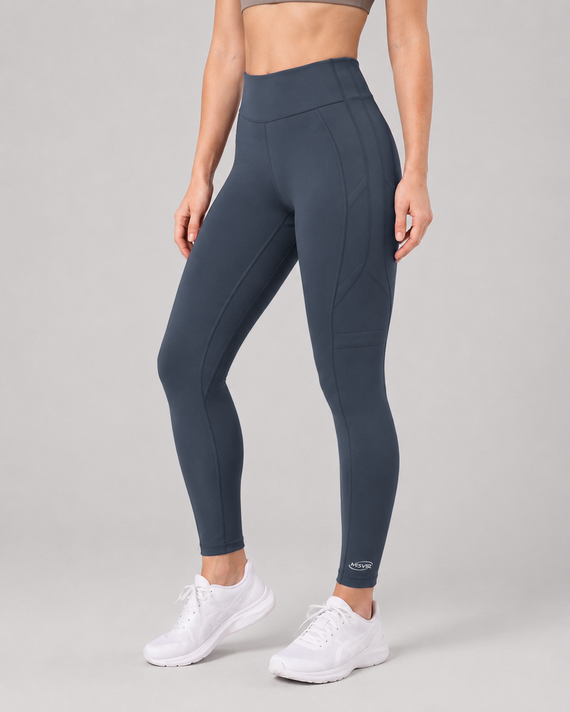 MOVIQ Motion-Activated Resistance Leggings in Navy — front angled